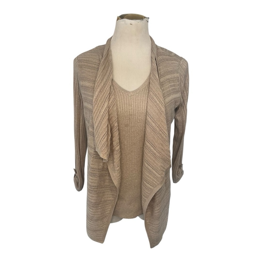 White House Black Market Shimmering Cardigan Sweater Set, Size Large - Picture 2 of 7